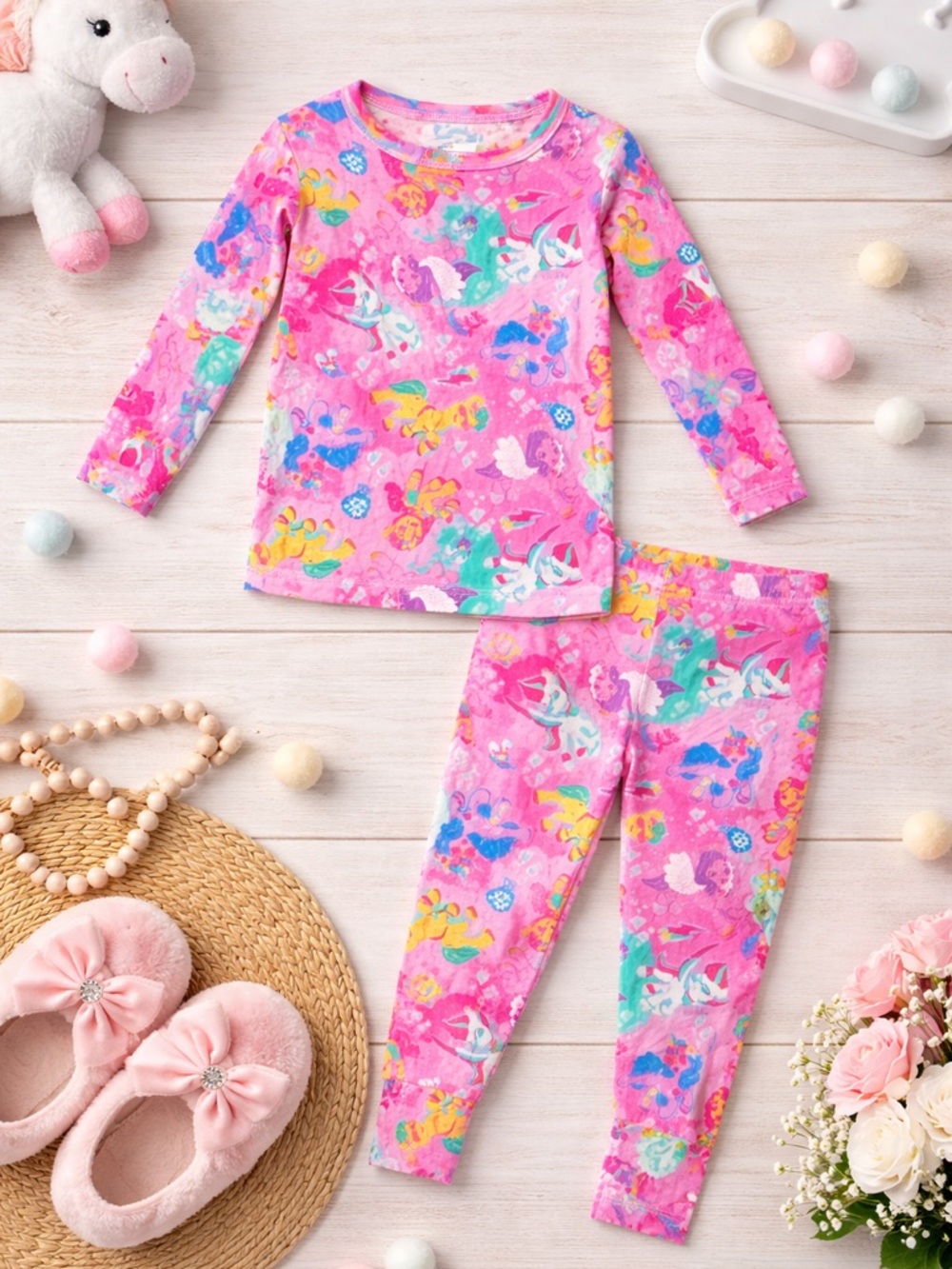 Dress Posh  peanut bamboo floral butterfly, pink green twirl dress size 2T